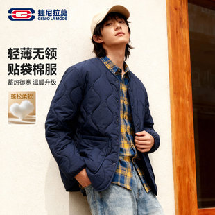 GENIOLAMODE宽松无领棉服男cityboy冬季韩系潮牌工装保暖轻薄夹克