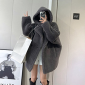 泰迪大衣短款 2025冬季 新款 小个子羊羔毛颗粒羊剪绒连帽皮草外套女