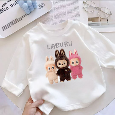 男女童拉布布长袖T恤纯棉白色卡通上衣2025儿童新款春秋冬打底衫