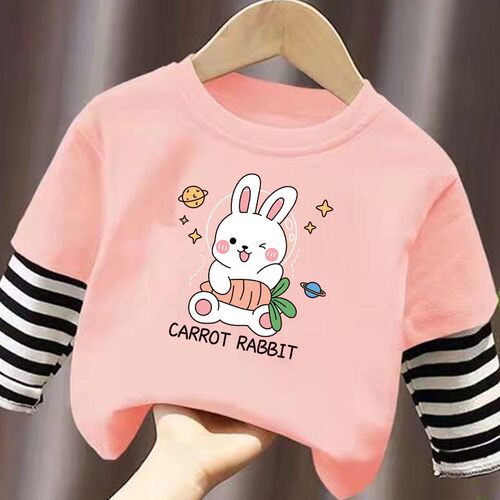 儿童卡通长袖t恤男女宝宝新款体恤中小童童装春秋装假两件打底衫