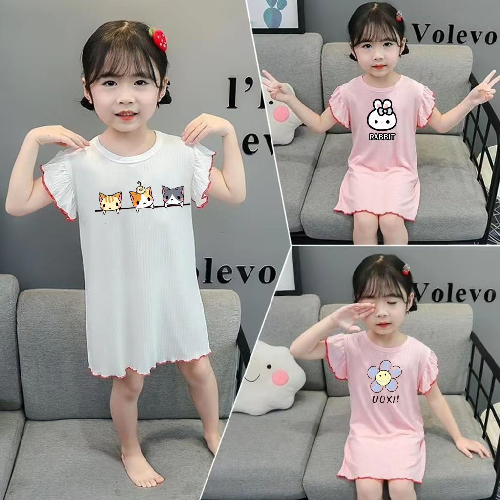 女童睡裙2023夏季薄款女孩公主风睡衣裙女宝宝冰丝儿童家居服裙子