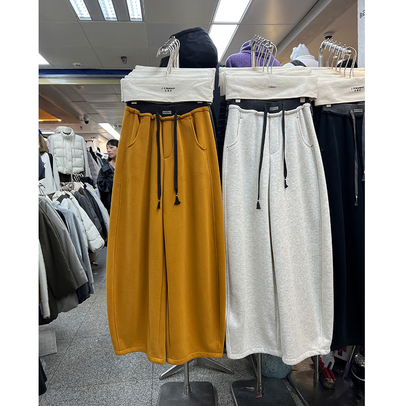 黄色运动阔腿裤女2025冬季新款
