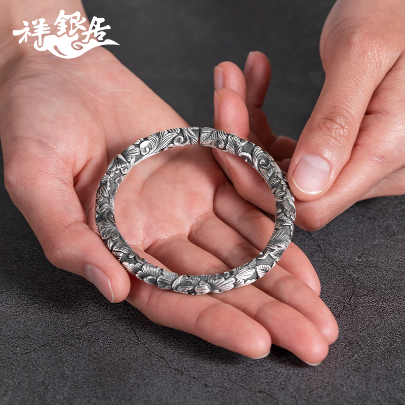 云南手工牡丹花圆柱满雕银饰