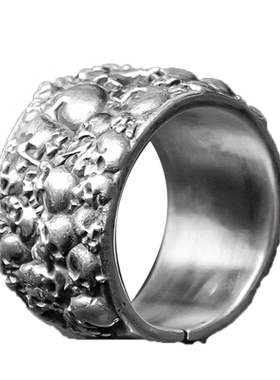 祥银居个性银饰男士开口戒指骷髅