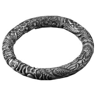 祥银居云南雪花银 原创设计穿云龙足银手镯古法做旧高工浮雕.传家