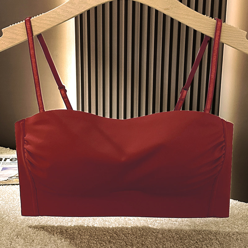 酒红无痕内衣抹胸女薄款大胸显小美背裹胸防走光无钢圈文胸罩夏天