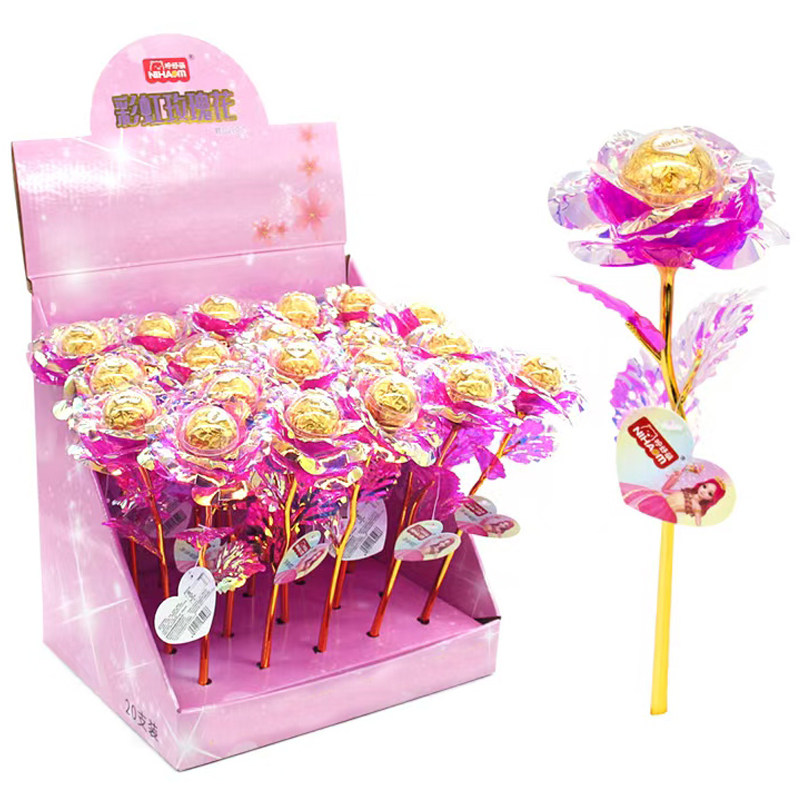 彩虹玫瑰花巧克力精美花束巧克力球花瓣炫彩花束糖果节日礼物批发
