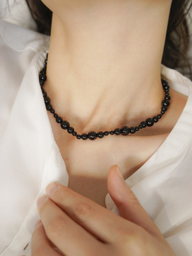 高品质大小渐变黑玛瑙项链