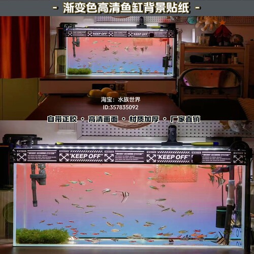 鱼缸背景贴纸网红渐变色南美缸水草缸高清水族箱造景装饰正面胶