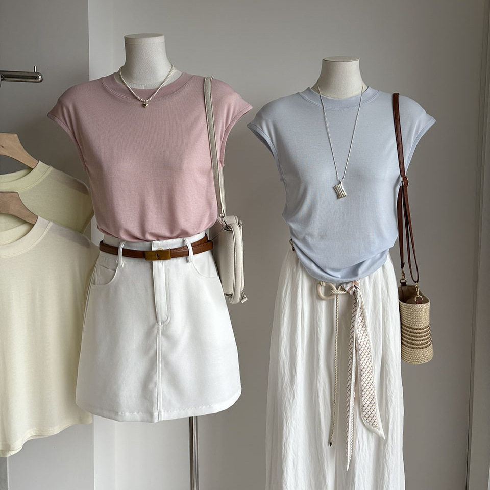 [比正]2026夏季新品 韩版圆领简约气质减龄显瘦百搭无袖T恤女6550