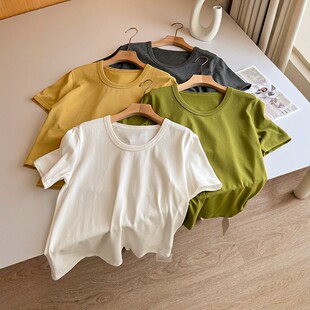 2026新款韩系慵懒风U领短袖T恤女宽松百搭显瘦棉质上衣春装打底衫