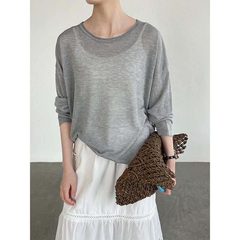 滔川  CHAO好看糖果色针织罩衫女圆领慵懒风防晒长袖上衣SZ5603