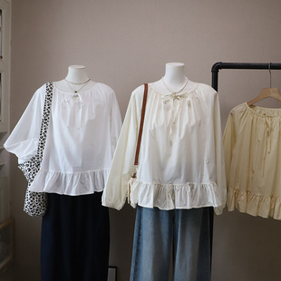 比正 衬衫 2026早春新款 甜美减龄系带花边波点泡泡长袖 女5805 韩版