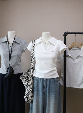 [比正]2026春夏新款韩版气质抽褶收腰显瘦休闲百搭短袖T恤女5769