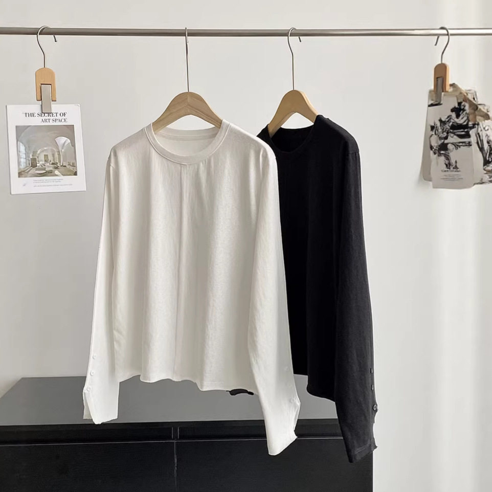 袖口3粒扣雪花棉长袖T恤女春秋新款中缝拼接小开叉圆领打底衫女,女装/女士精品,T恤,淘宝优惠券,粉丝福利购,淘宝优惠卷