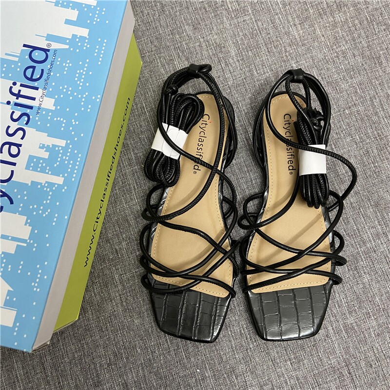 新品仙外贸原单绑带平底罗马鞋女2023夏季新款舒适好穿凉鞋大码鞋