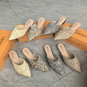 女草绳透气镂空鞋 平底休闲包头后空拖鞋 洋气女鞋 2025外贸新款