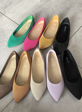 02025外贸新款女鞋平底尖头浅口飞织单鞋舒适百搭懒人鞋女鞋