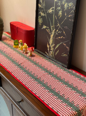 编织美式新年桌旗高级感餐桌电视柜五斗柜长条盖布红色氛围感桌布