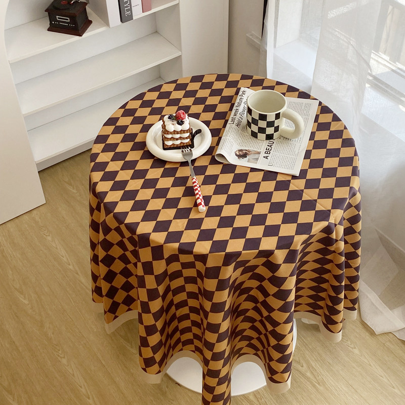 棋盘格拍照背景布ins 轻奢复古长方形圆桌餐桌茶几台布露营桌垫布