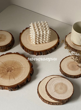 ins风原木年轮杉木片圆形杯垫防烫隔热杯垫木头餐垫复古摄影道具