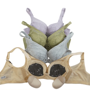 六月玫瑰文胸中薄B杯性感蕾丝边聚拢收副乳四排扣调整型内衣6305