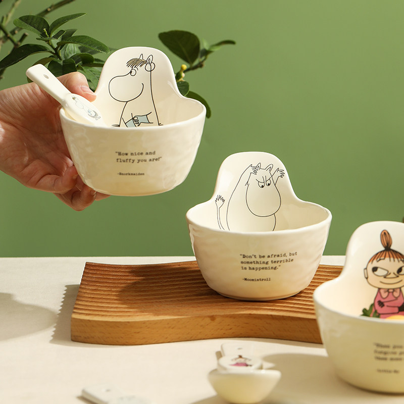 moomin姆明手把碗陶瓷碗漂亮个人专用勺子儿童燕麦酸奶碗乔迁礼物