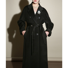 NZ黑色100绒高端双面羊绒大衣女中长款双排扣纯山羊绒外套101801