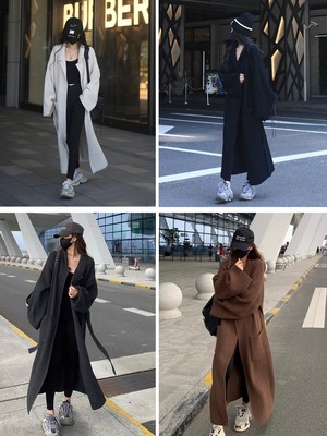 羊毛混纺开衫系带西装领外穿