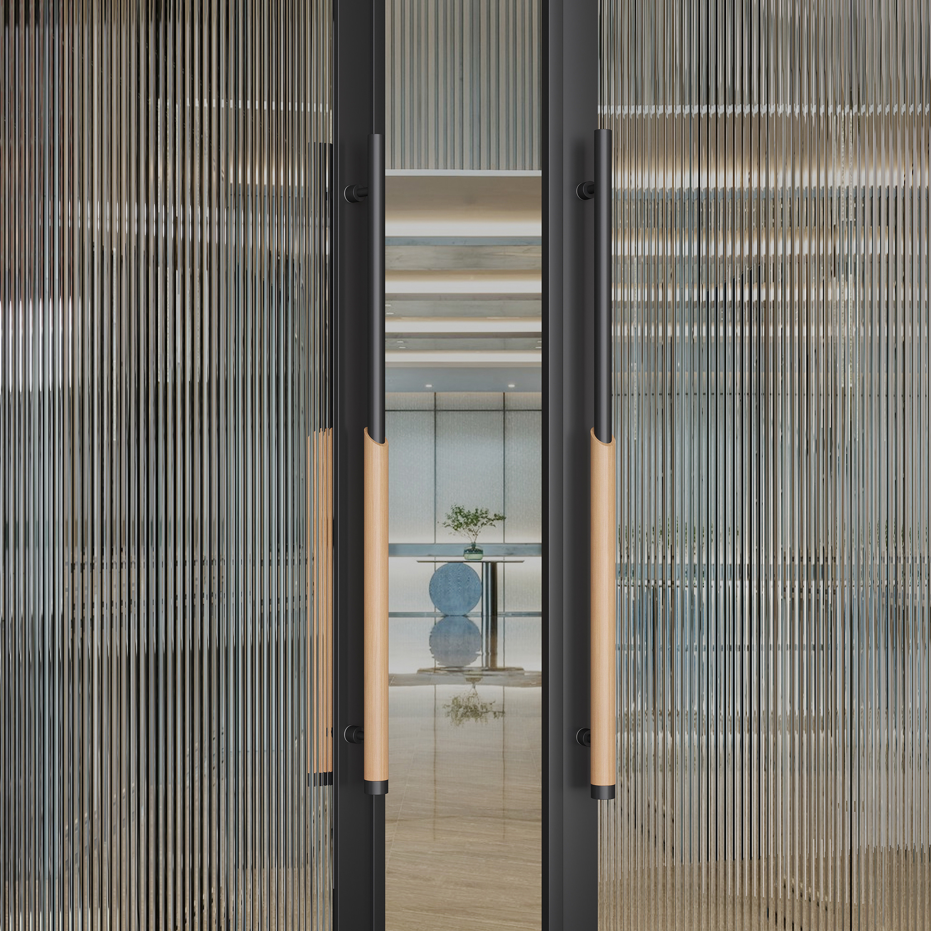 高档实木不加厚锈钢玻璃门门把手酒店会议室大门拉手黑桃木色定制