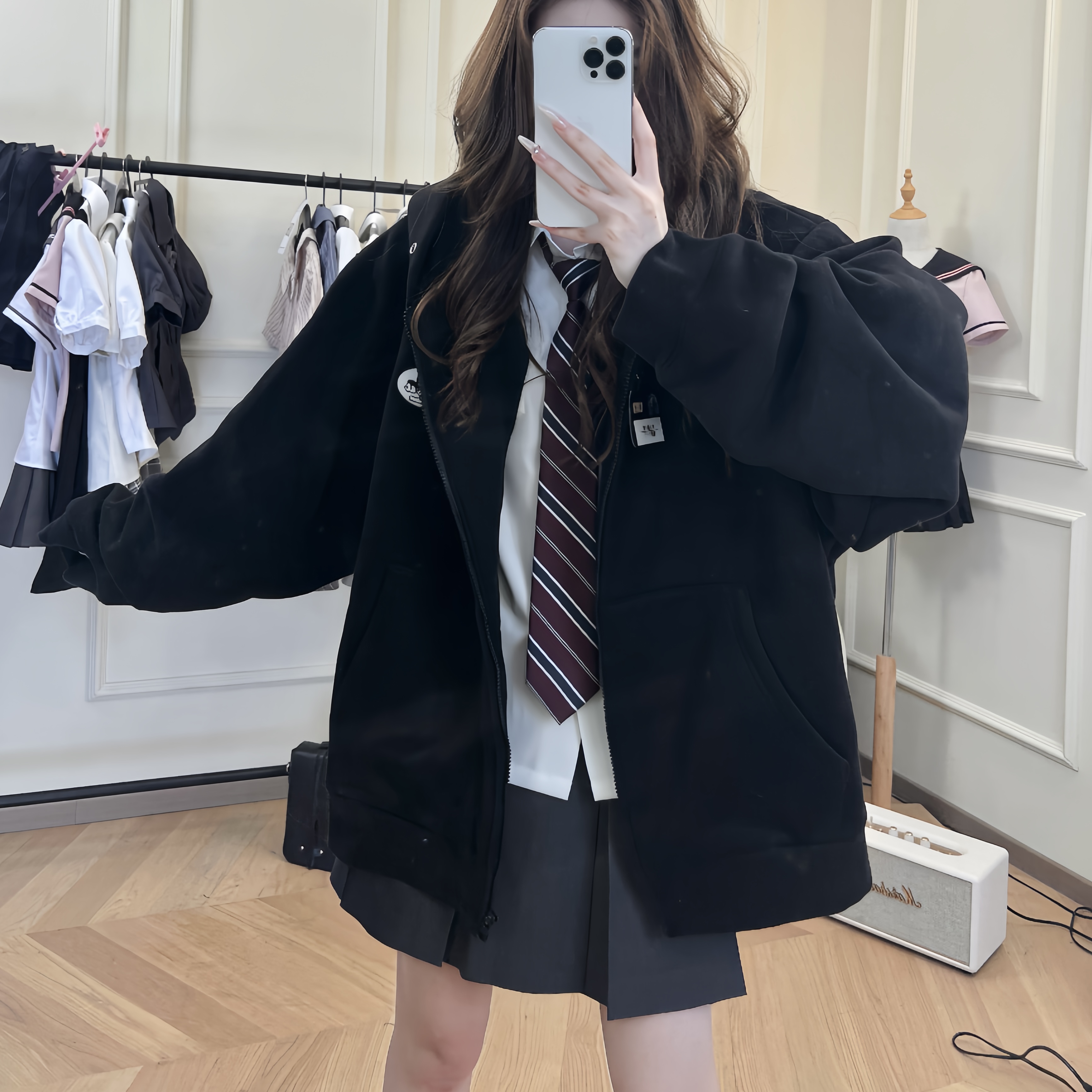 栗子猪原创卫衣秋冬新款JK制服宽松休闲学院风制服套装加绒加厚
