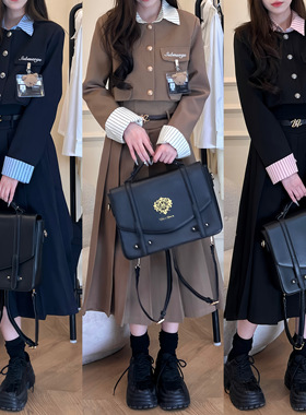 栗子猪【小香风套装】复古风学院风JK制服长裙甘蓝黑卡其色套装