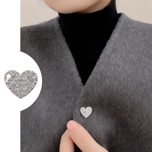 爱心满钻设计款无扣子厚衣服双面尼毛衣别针暗扣秋冬配饰胸针