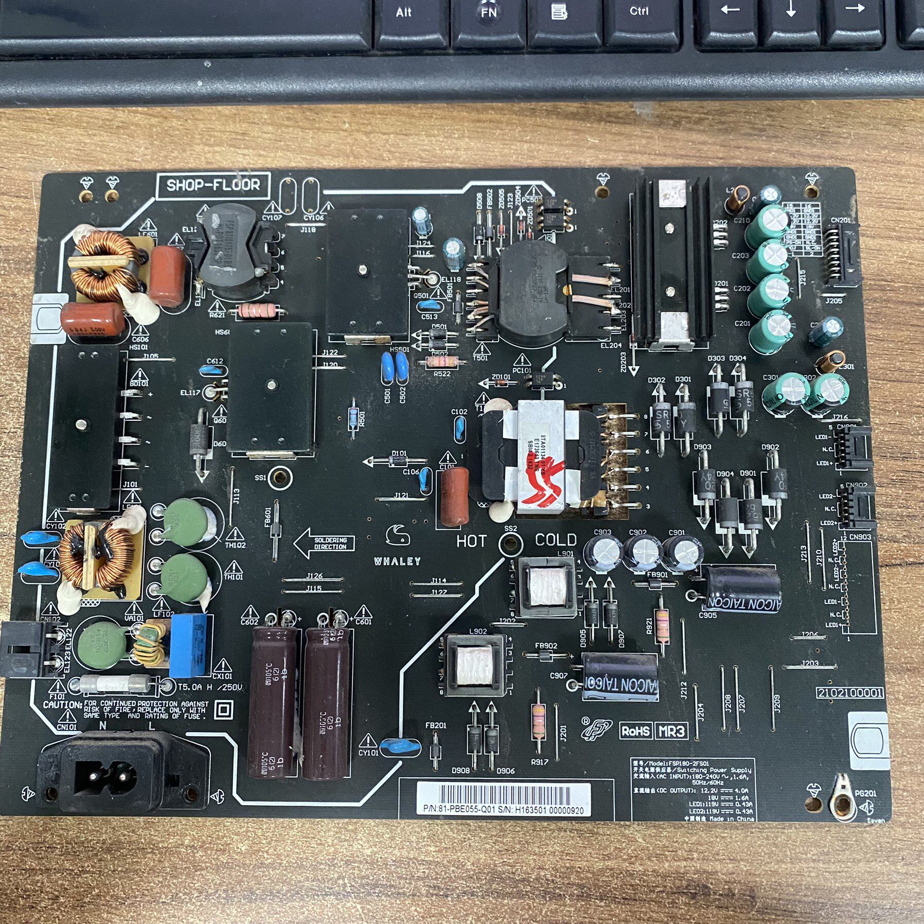 原装微鲸 W55C1T/C1J 液晶电源板81-PBE055-Q01 FSP180-2FS01现货 - 实物图
