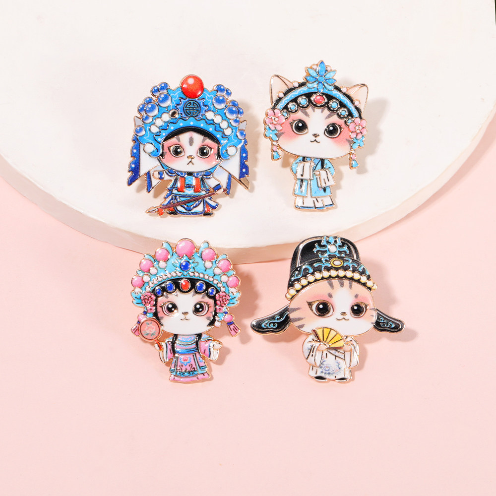 中国风戏曲花旦胸针卡通猫咪别针可爱装饰品国潮配饰