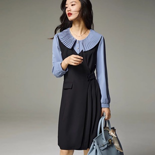 2023新款 百褶领连衣裙 都市通勤甜美减龄优雅长袖