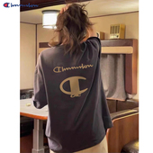 奥特莱斯卖萌冠军纯棉重磅短袖 上衣 T恤潮牌情侣宽松圆领印花半袖