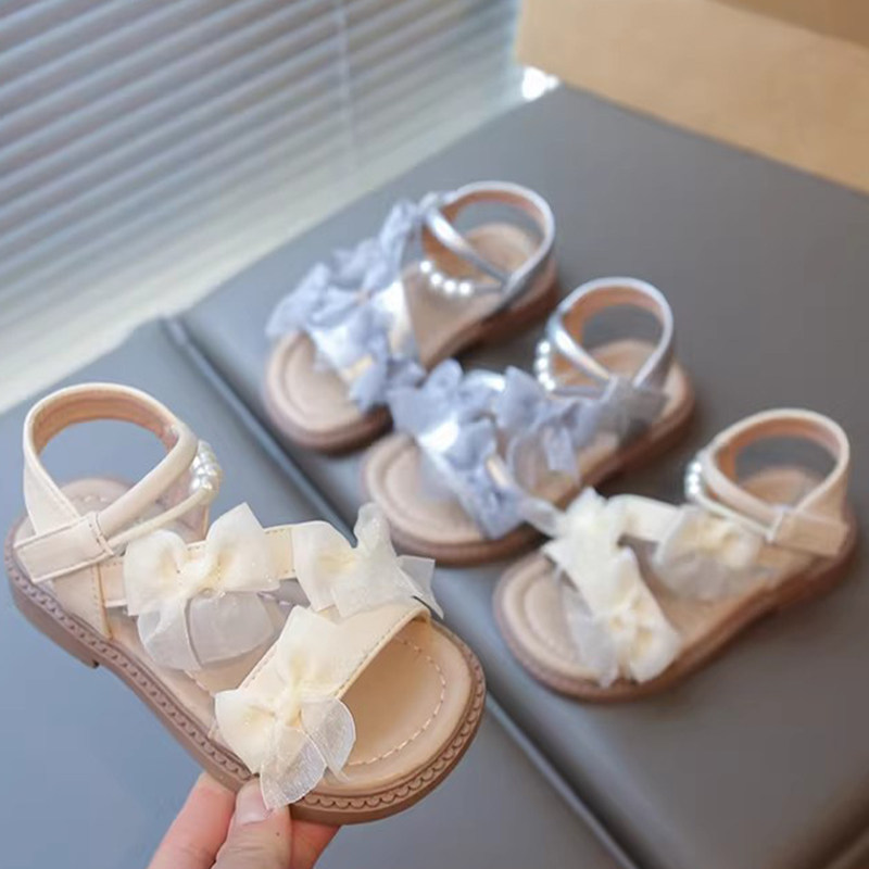 女童蝴蝶结露趾凉鞋夏季儿童魔术贴防滑公主鞋宝宝鞋童鞋软底防滑