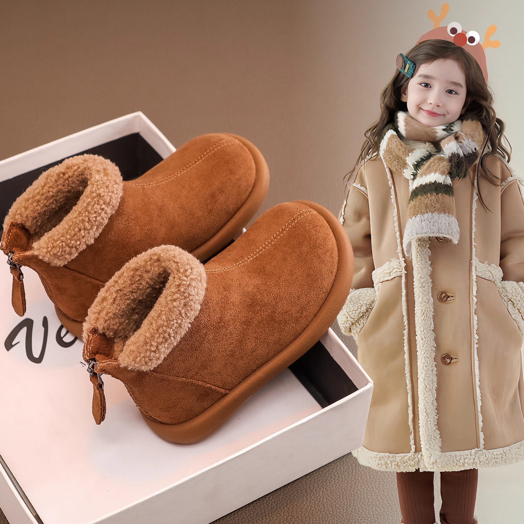 女童冬季加绒保暖防滑雪地靴