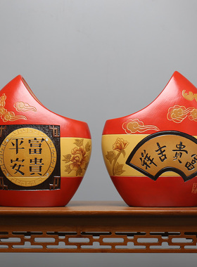 中国红陶瓷家庭摆件进门玄关创意博古架展示隔断客厅古风小装饰品
