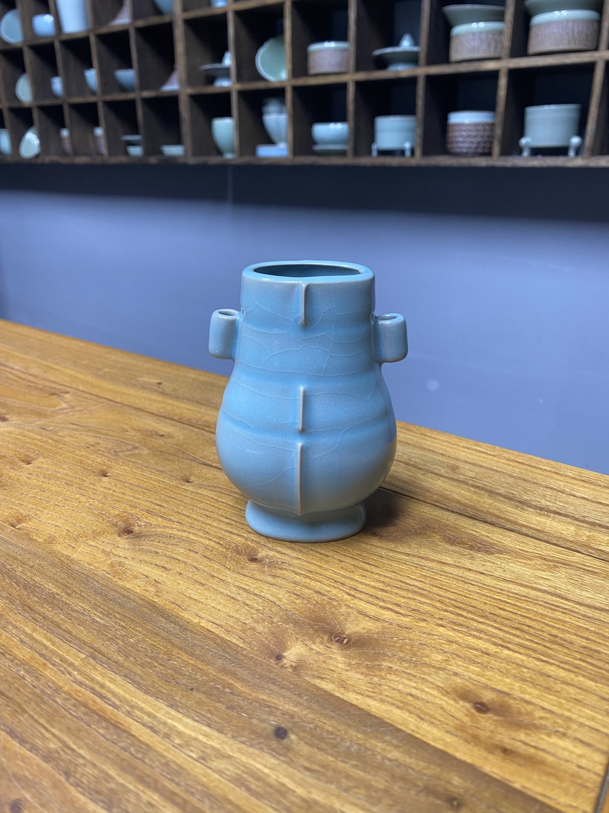 汝窑天青釉双耳花瓶摆件客厅装饰品办公室桌面摆设中式复古花器,家居饰品,桌面摆件,淘宝优惠券,粉丝福利购,淘宝优惠卷