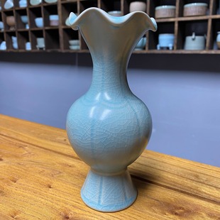 宋代美学仿古汝瓷窑花瓶中式简约古典高端客厅插花博古架瓷器摆件