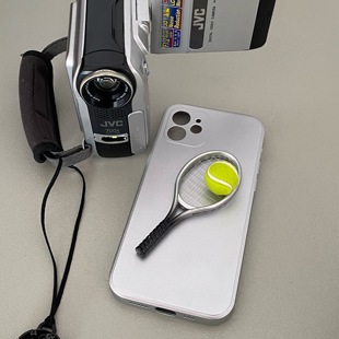 网球立体原创金属手机壳电镀银适用于iPhone15promax苹果14pro 花花快乐日