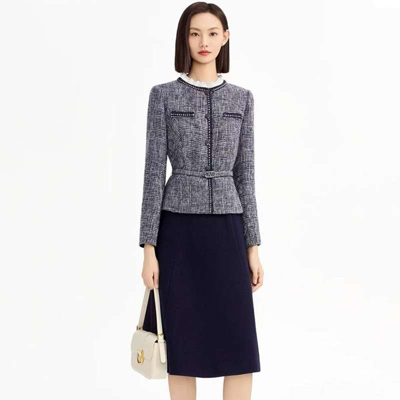 【小香风】娜家同款女装25年秋冬新品粗花呢显瘦假两件气质连衣裙