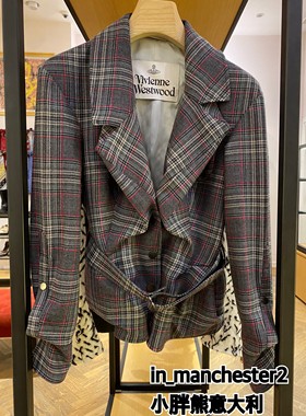 VIVIENNE WESTWOOD西太后格纹土星褶皱收腰显瘦西装外套女款百搭
