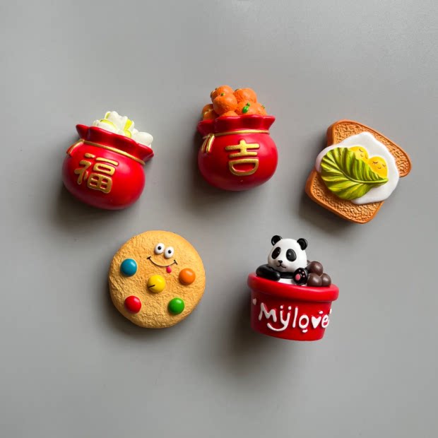 新款卡通熊猫冰箱贴磁铁磁贴麦芽糖曲奇饼干吐司3D立体磁性贴磁吸