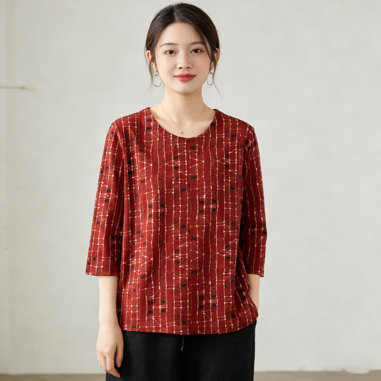 针织真丝七分袖t恤桑蚕丝短袖中老年女装夏季新款时尚休闲红色T恤,女装/女士精品,真丝上装,淘宝优惠券,粉丝福利购,淘宝优惠卷