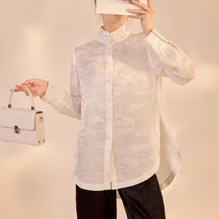 AYOMIS新中式桑蚕丝复古立领国风盘扣上衣气质百搭休闲长款衬衫女