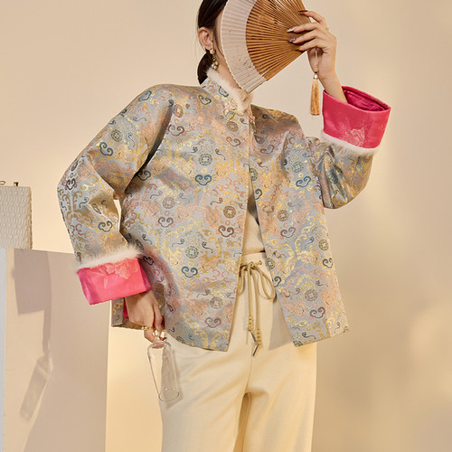 新中式貂毛袖口汉服棉服冬季加厚