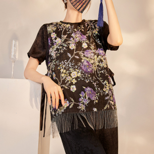 重工繁花刺绣国风盘扣气质黑色系带马甲 新中式 AYOMIS 灿若繁星